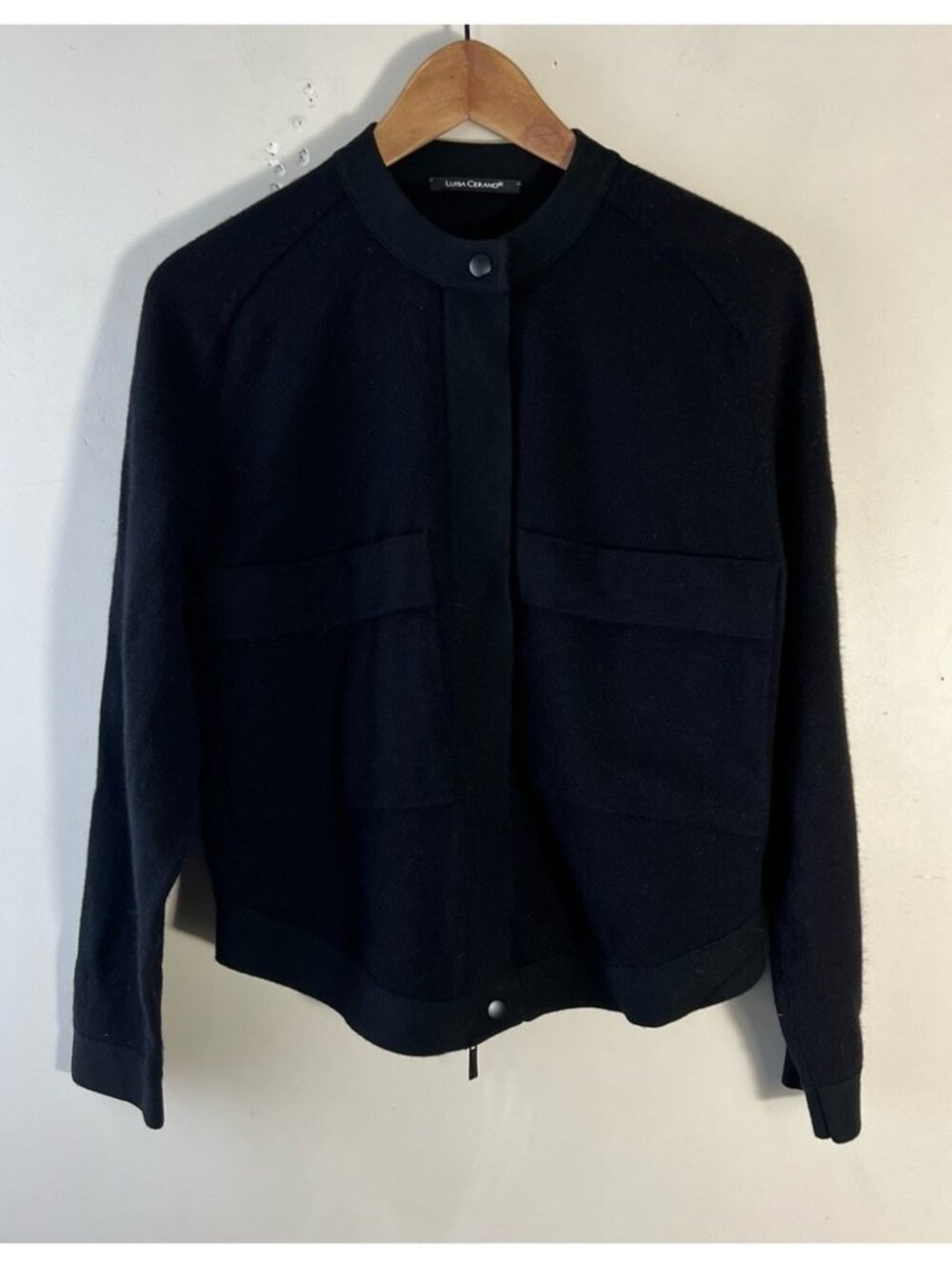 Luisa Cerano black wool-blend jacket with patch pockets Size 4 Full Zip